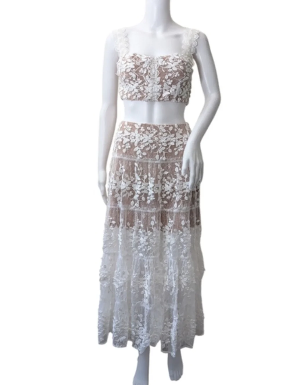 Bronx & Banco Megan Two-piece Set Top Skirt Lace White Size XS Wedding Bridal - Picture 8 of 16